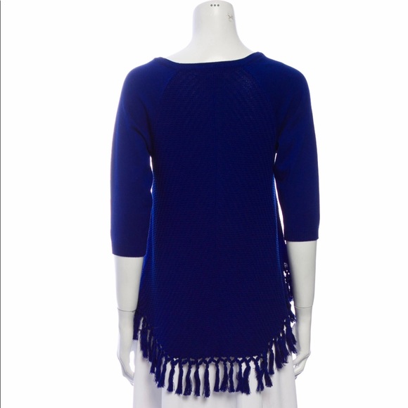 Maura Hoffman Hi Lo Sweater Top with Fringe in Cobalt Blue! Like New. Size XS. - Picture 3 of 3